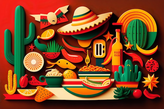 Una vibrante ilustración digital que celebra el mundo colorido y picante de la cocina mexicana