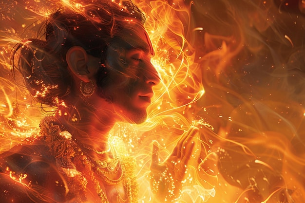 Una vibrante ilustración de Hanuman como la encarnación de la devoción a Bhakti