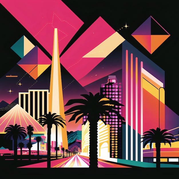 Una vibrante ilustración del Strip de Las Vegas por la noche