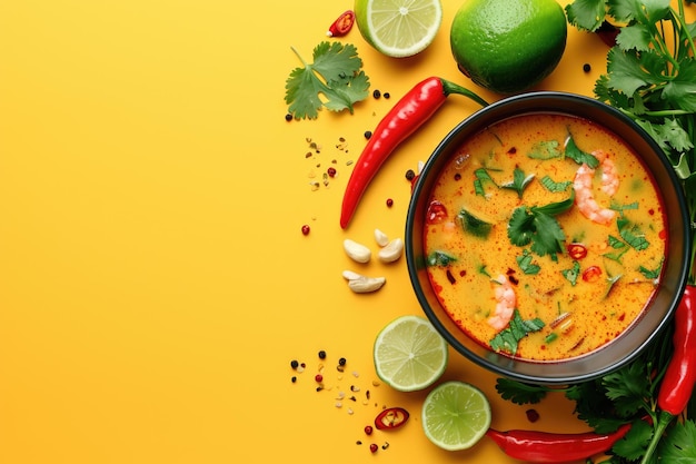 Vibrante imagen estilo pop art de comida picante con sopa tailandesa