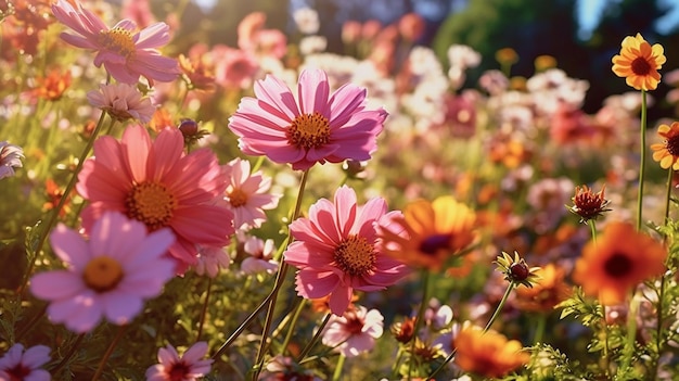 Un vibrante jardín de flores lleno de una variedad de flores