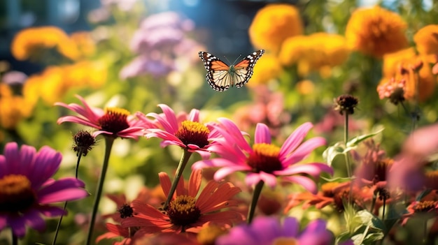 Un vibrante jardín de flores lleno de una variedad de flores