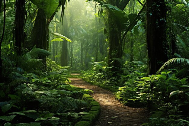 Foto una vibrante jungla prehistórica con un exuberante follaje verde