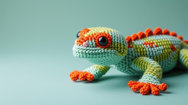 Foto vibrante lagarto de ganchillo hecho a mano perfecto para niños y decoración