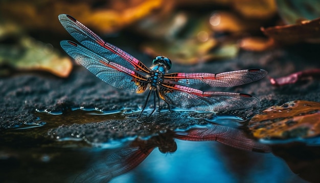 La vibrante libélula refleja la belleza de la naturaleza el mundo submarino multicolor generado por la inteligencia artificial