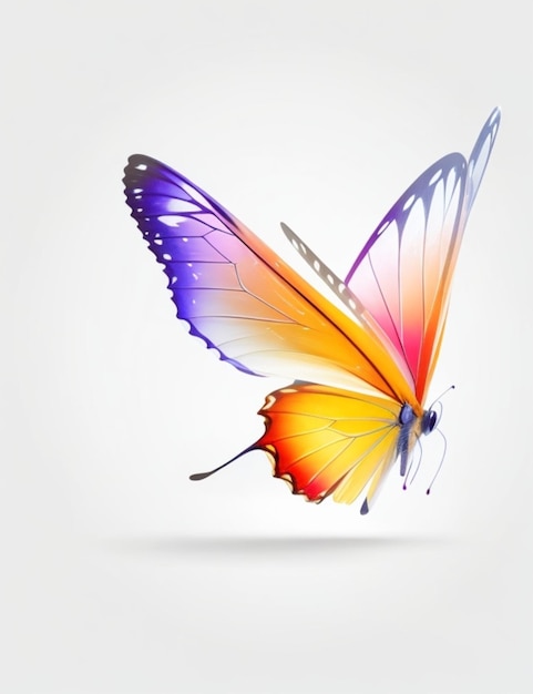 Un vibrante logotipo de mariposa minimalista con un ala borrosa sobre un fondo blanco