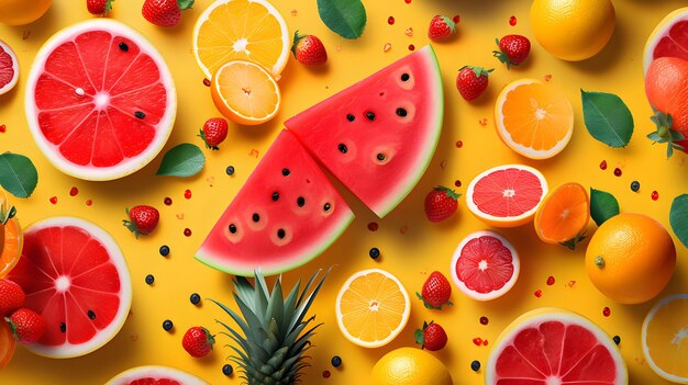 Vibrante y lúdico fondo de frutas de verano creado por ai