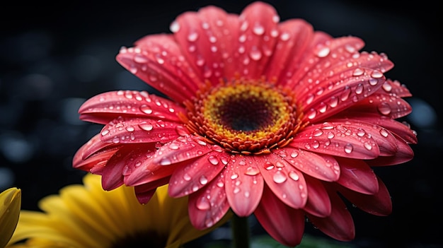 Foto vibrante margarita gerbera en húmedo primer plano fondo oscuro