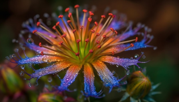 Vibrante margarita gerbera en primer plano cubierto de rocío generado por IA