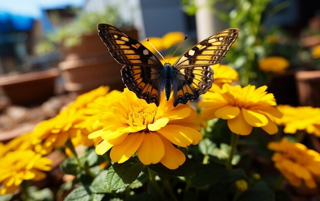 Vibrante Marigold Garden Elegance Butterfly IA generativa