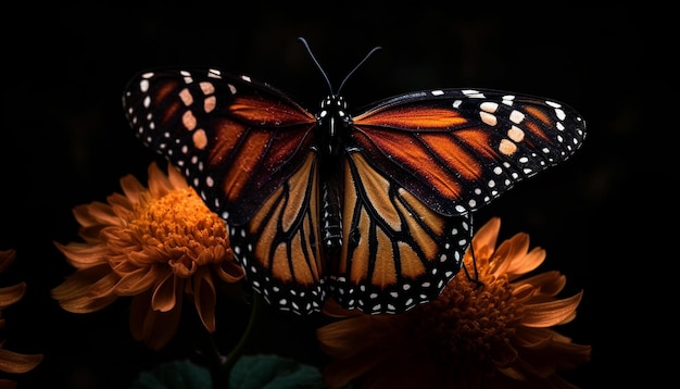 Vibrante mariposa monarca volando en un día de verano generada por IA