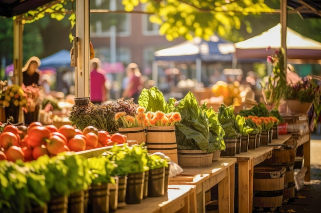 Vibrante mercado de agricultores de otoño en una mañana soleada