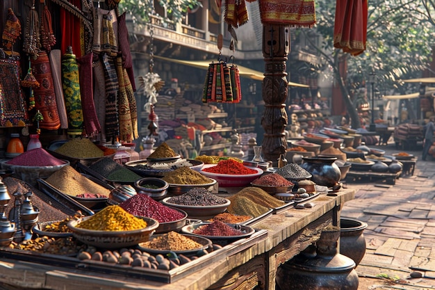 Foto un vibrante mercado indio con especias y textiles