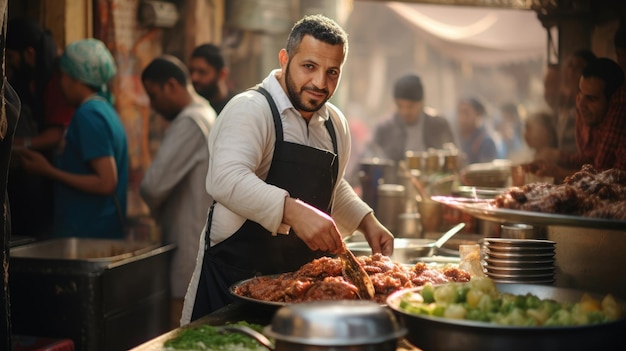 Vibrante mercado palestino de falafel y shawarma