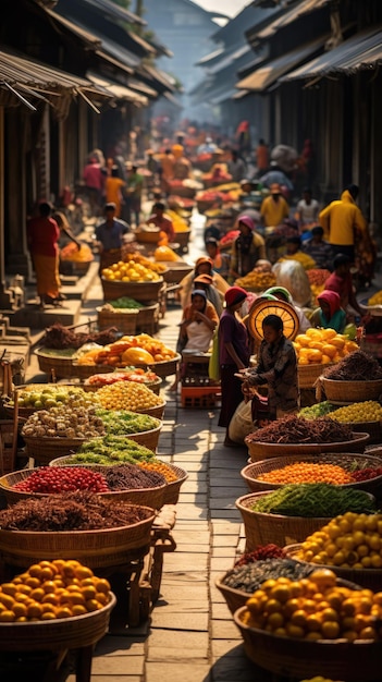 Un vibrante mercado tradicional en Indonesia