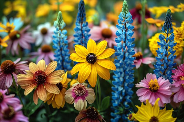 Vibrante mezcla de flores de jardín de verano.