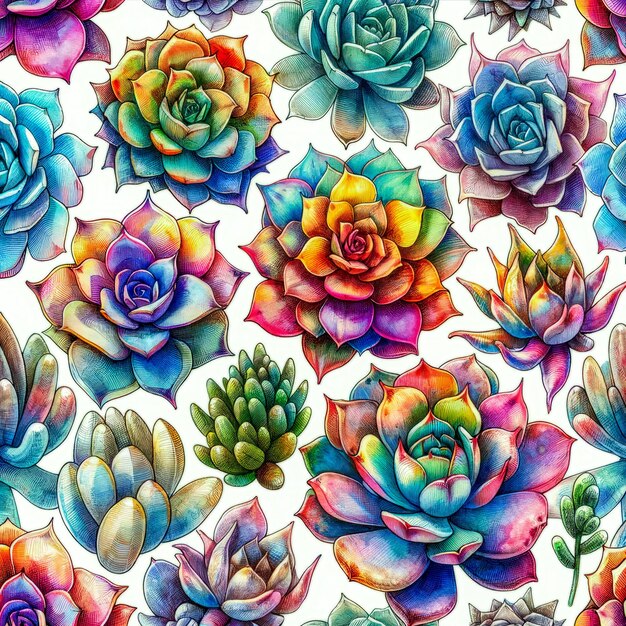 Vibrante mosaico botánico colorido patrón de espectro suculento de alta calidad d ilustración