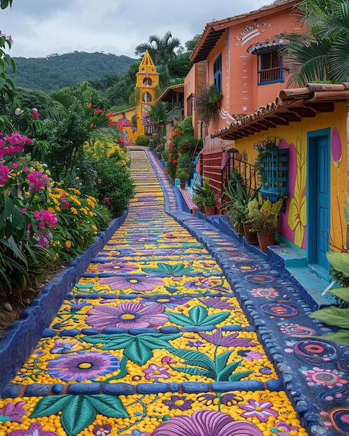 Foto un vibrante mural callejero que representa el papel tapiz de colombia