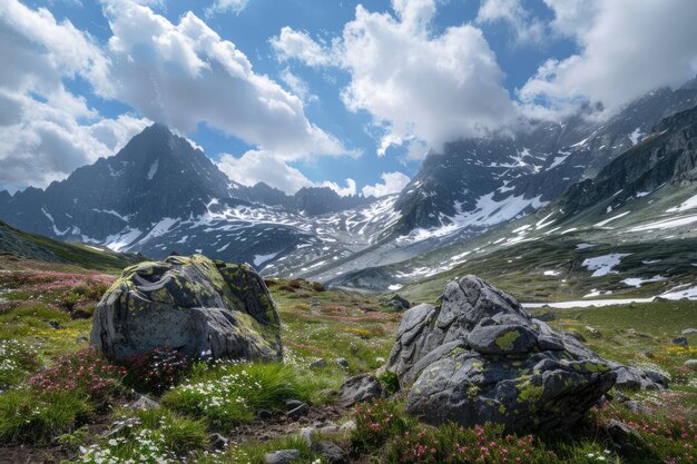 Foto el vibrante paisaje montañoso del tirol del sur con picos cubiertos de nieve