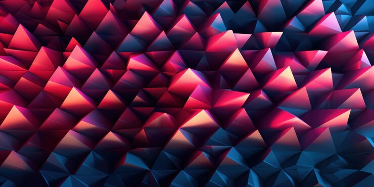 Foto vibrante patrón geométrico abstracto de formas triangulares en una impresionante paleta de colores de rojo y azul