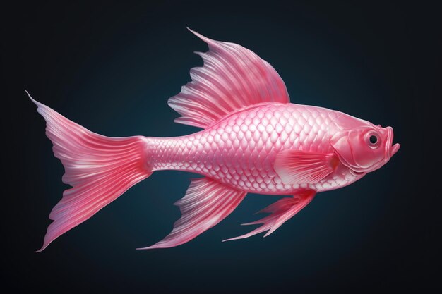 Vibrante pez rosa Arowana aislado en un fondo oscuro