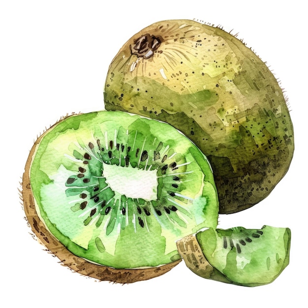 Una vibrante pintura en acuarela de la fruta del kiwi que captura hábilmente su jugosidad y frescura