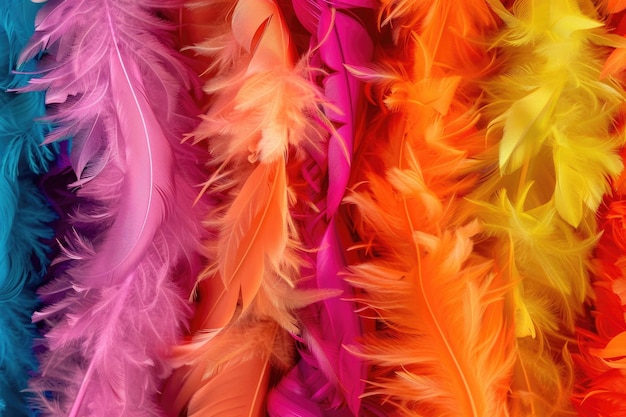 Vibrante primer plano de plumas de colores perfectas para proyectos artísticos