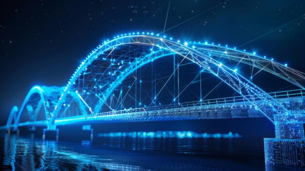 Foto vibrante puente azul iluminado por la noche