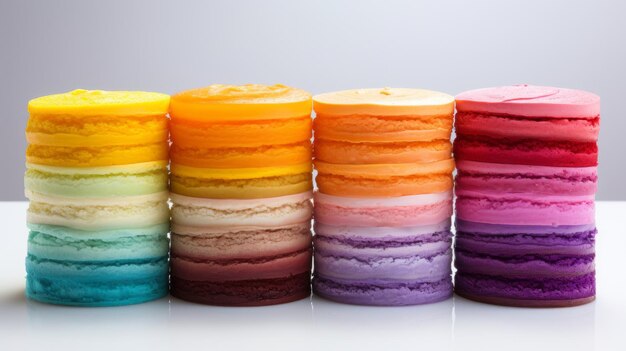 Vibrante Rainbow Cake Slice Tower em fundo branco