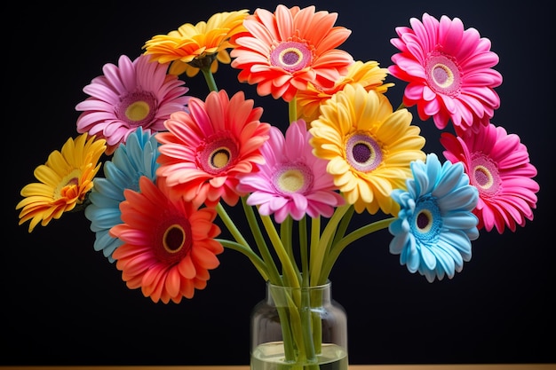 Un vibrante ramo de margaritas de gerbera de muchos colores