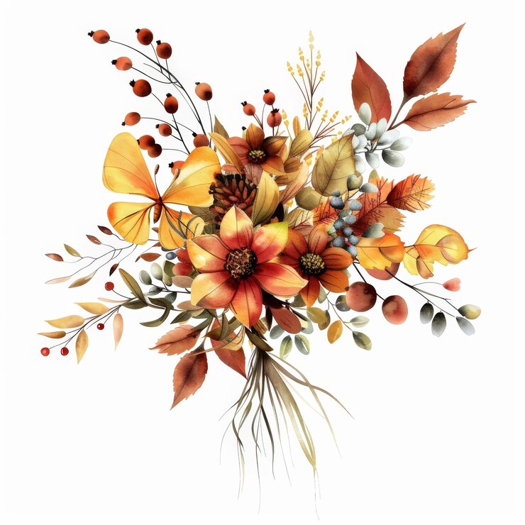 Vibrante ramo de otoño Clipart acuarela Elemento botánico aislado sobre un fondo blanco
