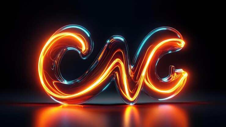 Foto una vibrante representación 3d brillante de letras estilizadas en un fondo oscuro