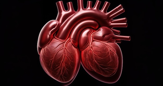 Vibrante representación en 3D del corazón humano con fibras musculares detalladas