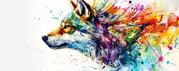 Vibrante representación artística de un lobo que estalla con una variedad de colores