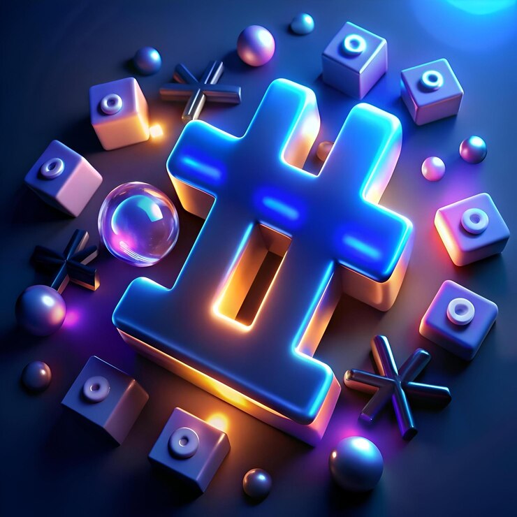 Foto una vibrante representación futurista en 3d del símbolo del hashtag
