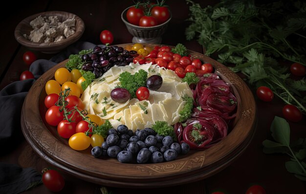 Vibrante salada colorida com rucula Tomate Abacate e queijo Feta generative IA