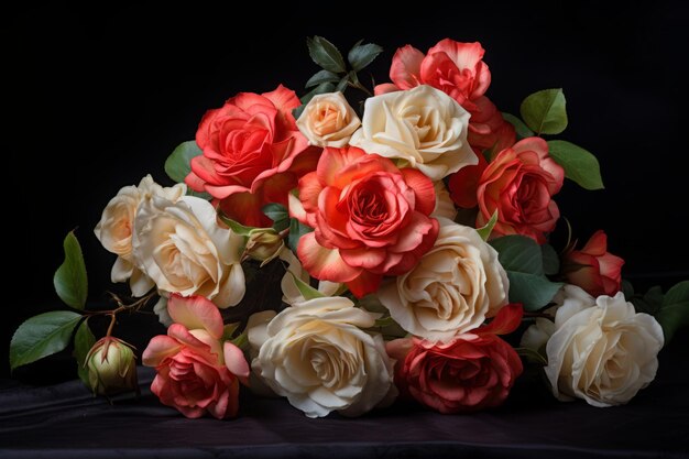 Una vibrante sinfonía El impresionante ramo de melocotones rojos y rosas blancas