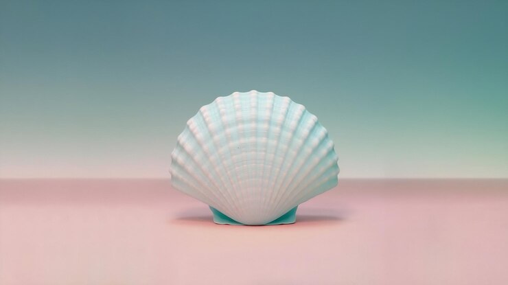 Foto vibrante superficie rosa pastel con azul claro con conchas marinas colores complementarios sostén sereno y pacífico