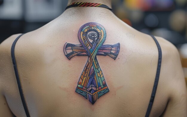 Foto vibrante tatuaje de ankh con sombreado