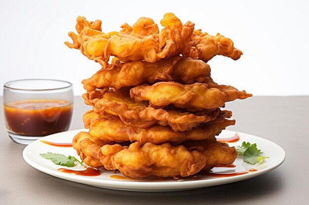 Foto vibrante torre pakora em fundo branco o melhor da fotografia de pakora indiana