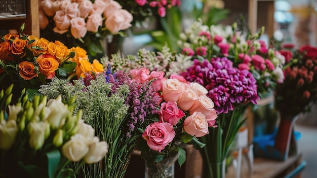 Foto vibrante variedad de flores frescas en el mercado local