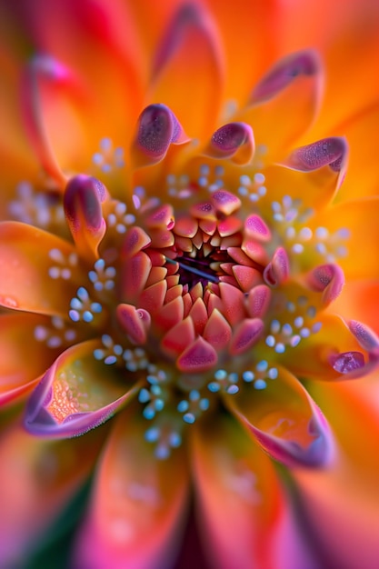 Foto vibrante vista de cerca de una ia generativa de flores coloridas