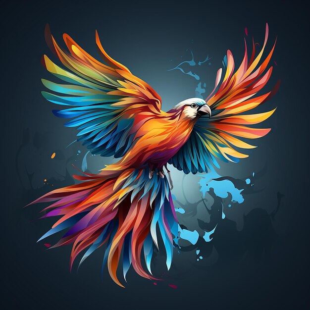 Foto vibrante vuelo logotipo de guacamayo colorido en fondo blanco