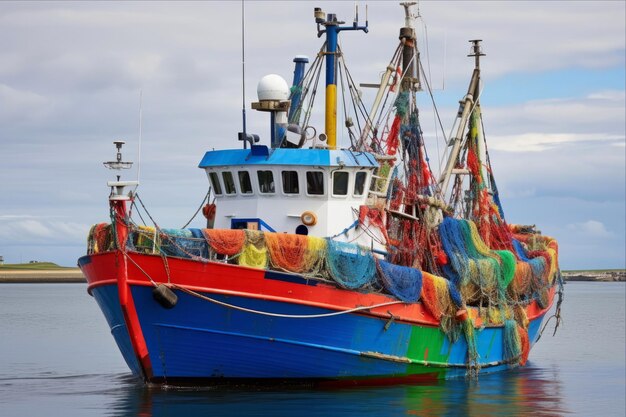 Foto vibrantes arrastreros vuelven a casa una vista colorida en barnevillecarteret normandía francia