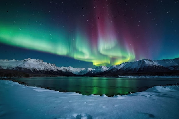 Las vibrantes auroras boreales sobre los picos nevados