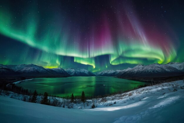 Las vibrantes auroras boreales sobre los picos nevados