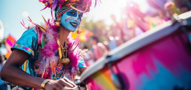 Los vibrantes bateristas del carnaval en acción al atardecer