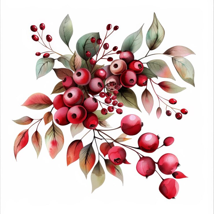 Vibrantes bayas de otoño Clipart Ilustración de acuarela botánica en fondo blanco