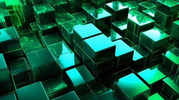 Vibrantes bloques de neón verde y turquesa Ilustración de fondo abstracto Ai generativo