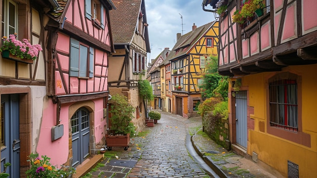 Vibrantes casas históricas en un pintoresco pueblo francés